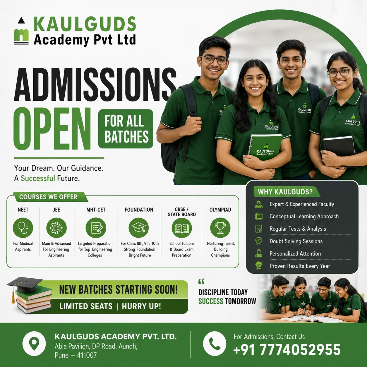 Academic admission counselling session for students and parents at Kaulguds Academy, Aundh, Pune