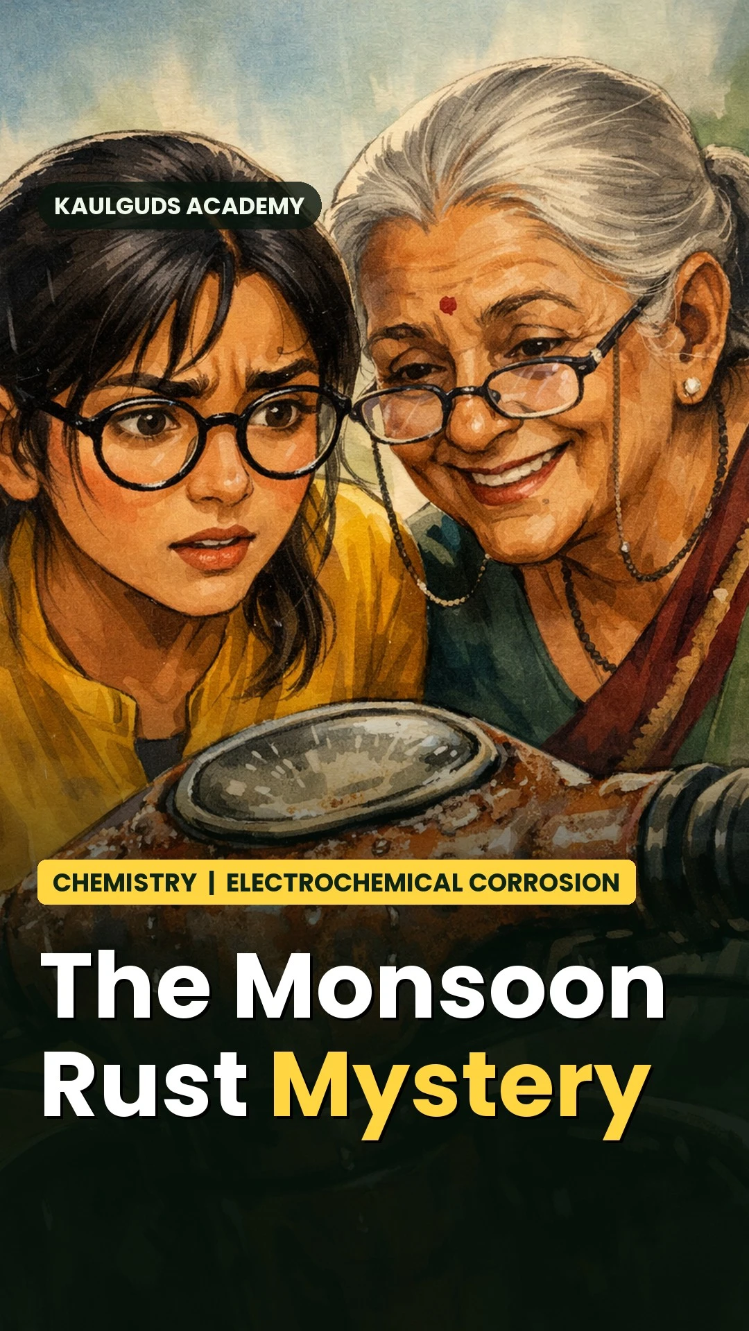 Why does Riya’s scooter handle turn reddish after one rainy night?